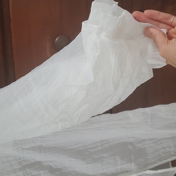 Boho Cotton Blend Button up White Full Bishop Sleeve Top - Picture 8 of 10